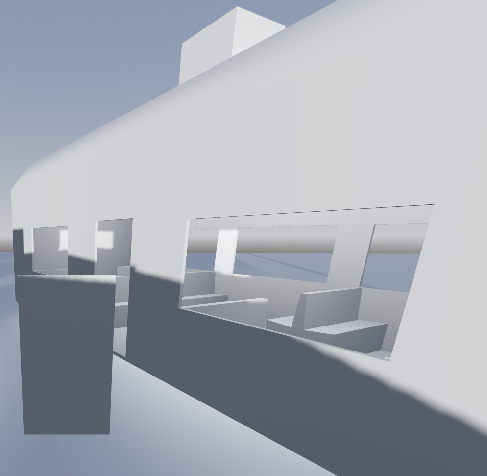 Gondola car, with seat and lights inside.