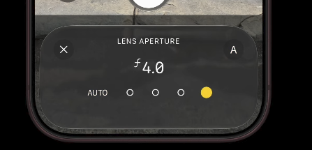 Screen shot of a portion of the camera controls from the iPhone, showing 4 options but only specifying f4.0 at the furthest to the right.